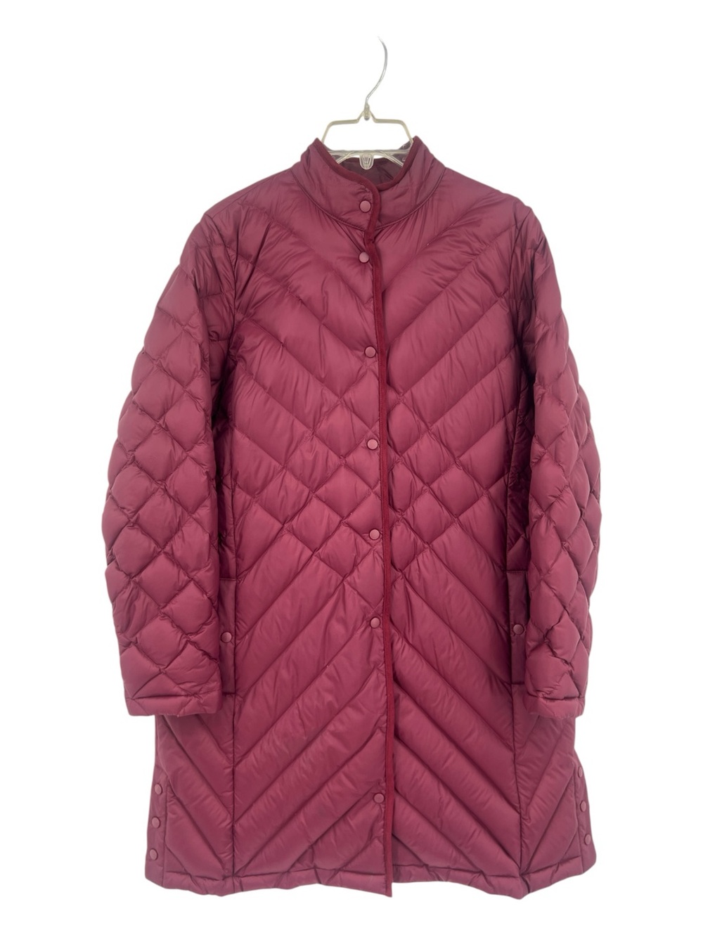 J.Jill Midi Lightweight Quilted Down Puffer burgundy/maroon Coat SZM